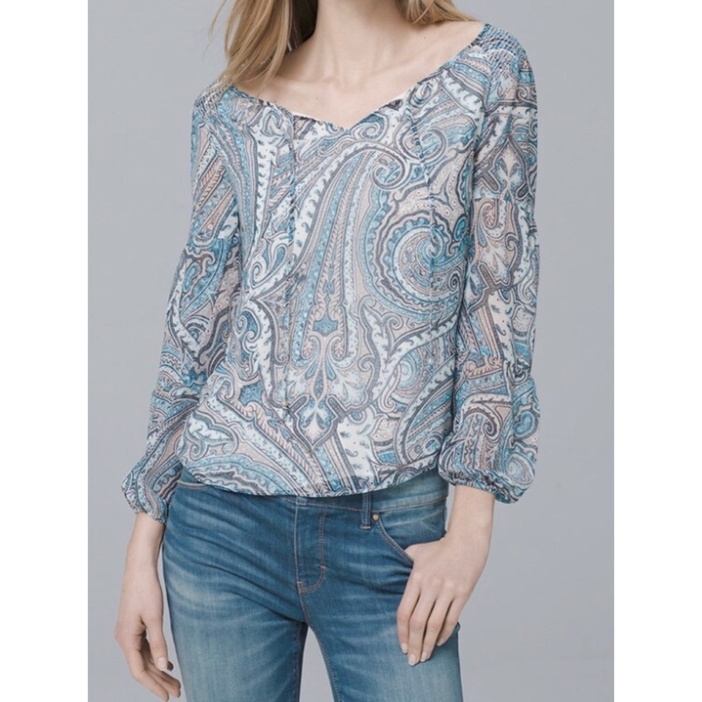 WHBM off the shoulder paisley blouse S blue